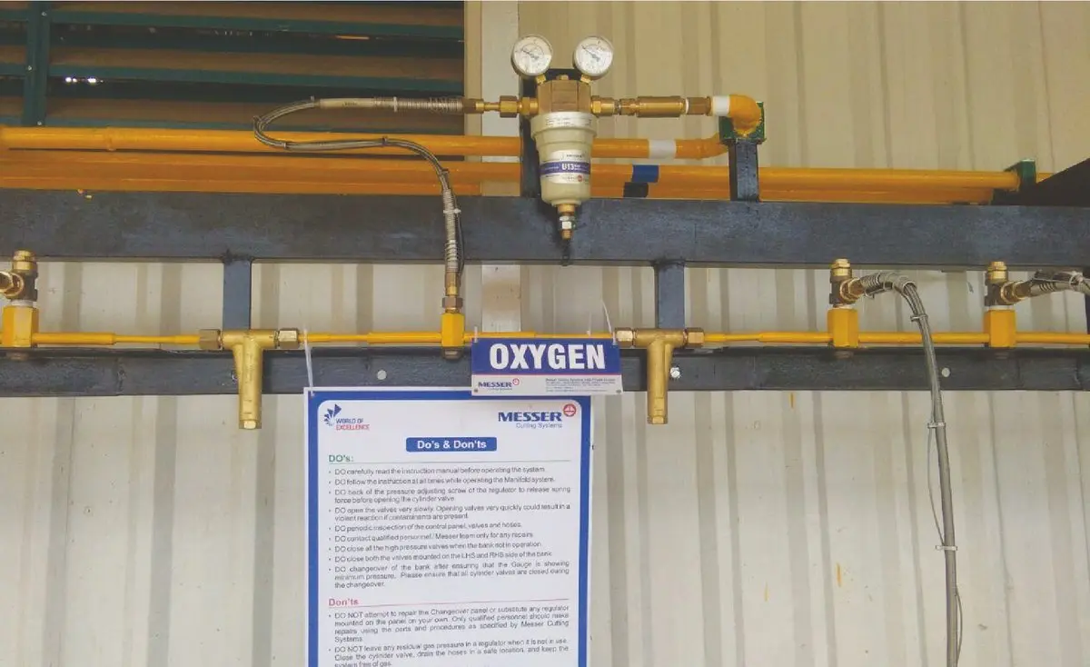 Messer Cutting Systems U13-Druckregler in einer installierten Sauerstoffversorgung